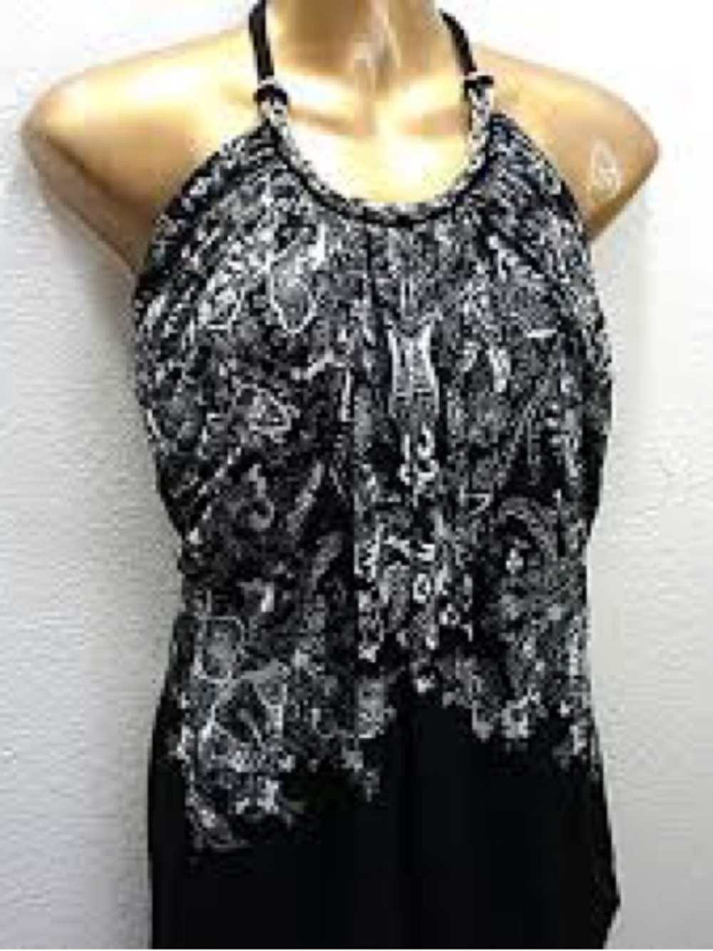 White House Black Market Black and White Halter Blouse